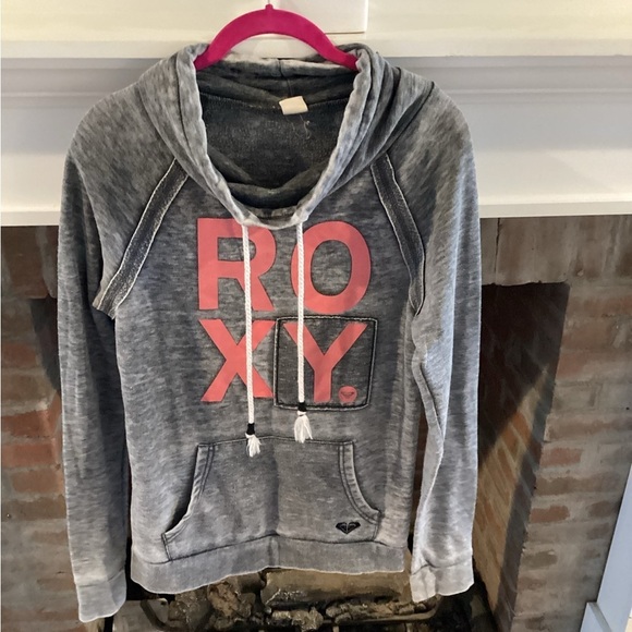Roxy Pink Lettered Grey Sweatshirt XS w/Drawstring - Picture 1 of 5